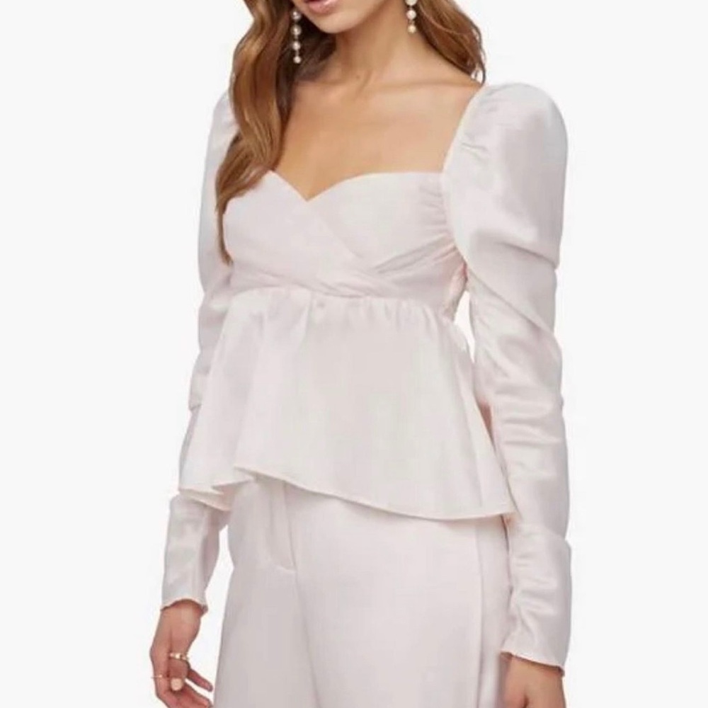 JustFab babydoll puff sleeve satin blouse